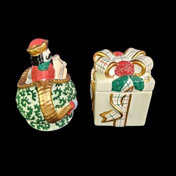 Christmas Sugar Bowl With Lid And Creamer Set Embossed Ceramic Box New‎ READ - Picture 4 of 9